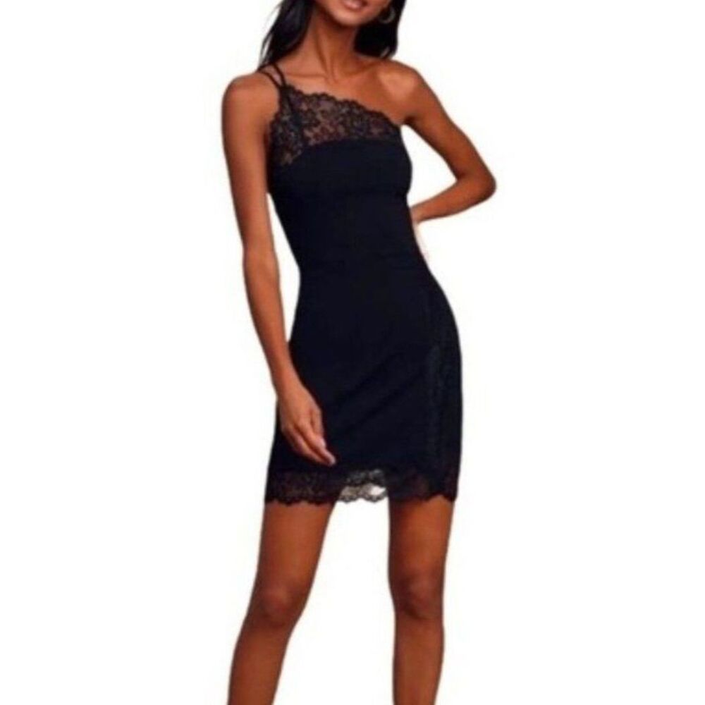 Free People Premonitions Black Lace One-Shoulder Bodycon Dress - Size XS NWT